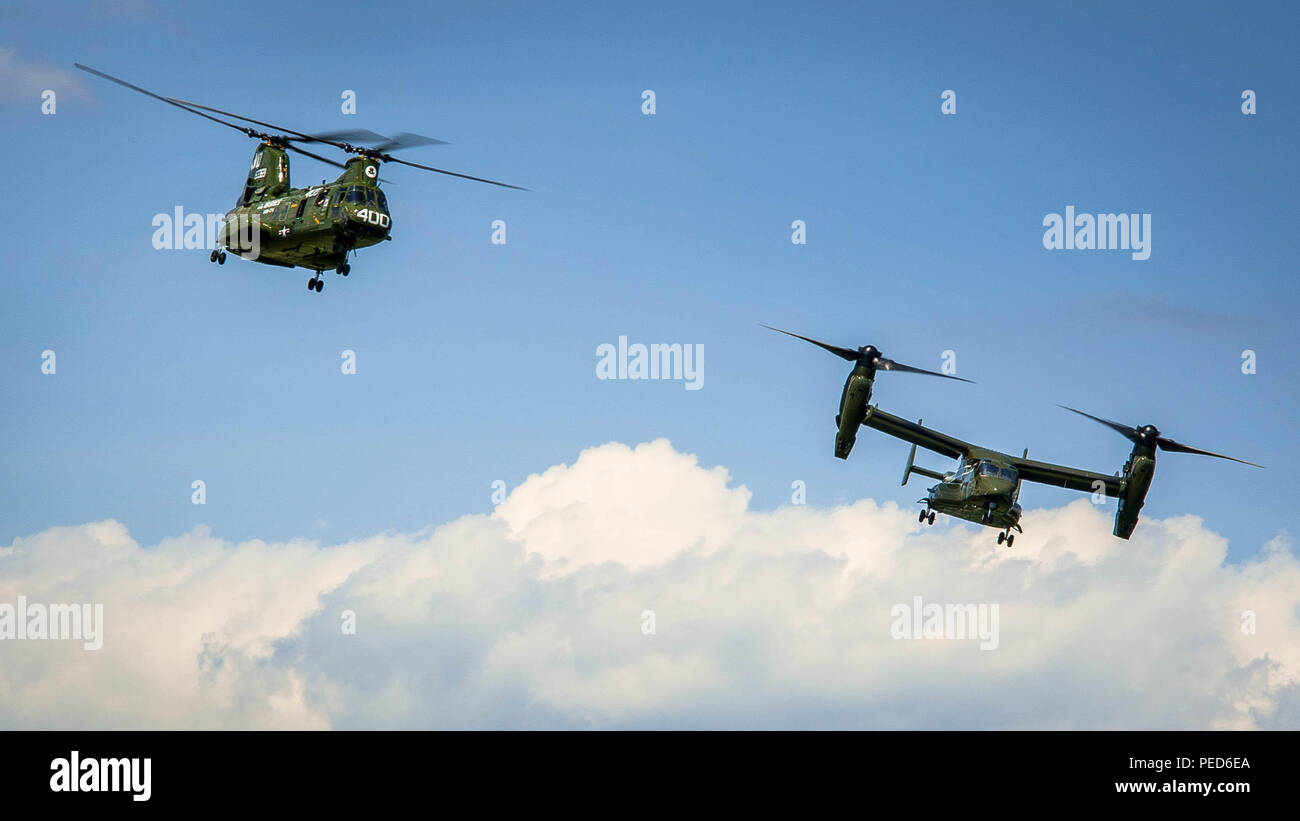 The CH46 and MV22 Osprey begins there landing during the CH46