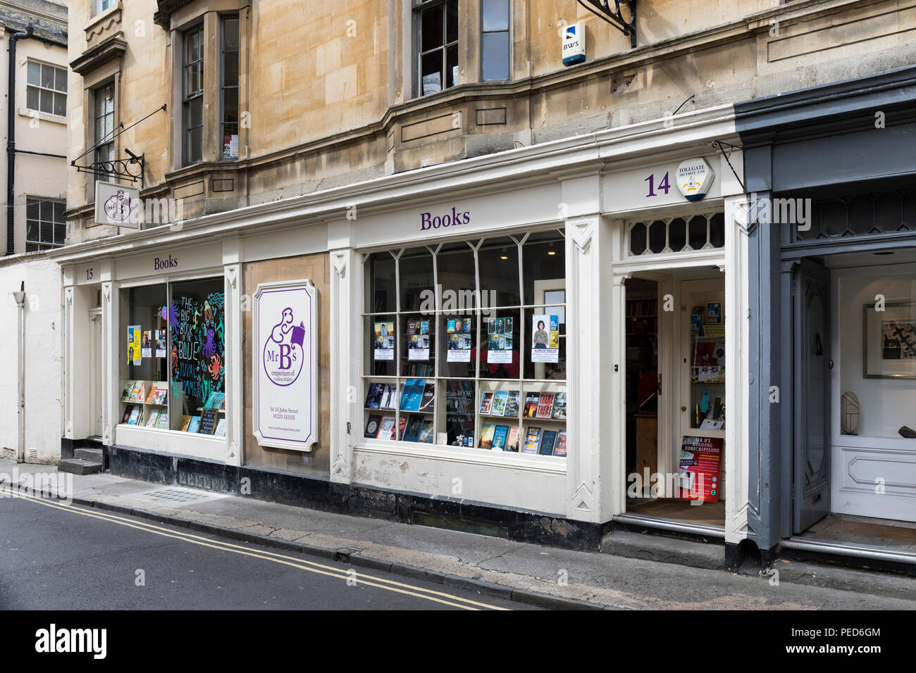 Exterior of Mr B's Book Emporium, John Street, City of Bath, Somerset, England, UK Stock Photo