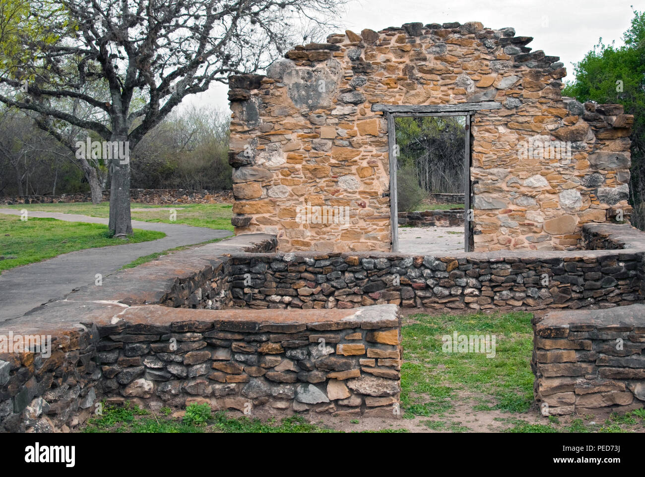 Rooms are outlined with the remaining walls. Mission Espada San Antonio Missions National Park Stock Photo