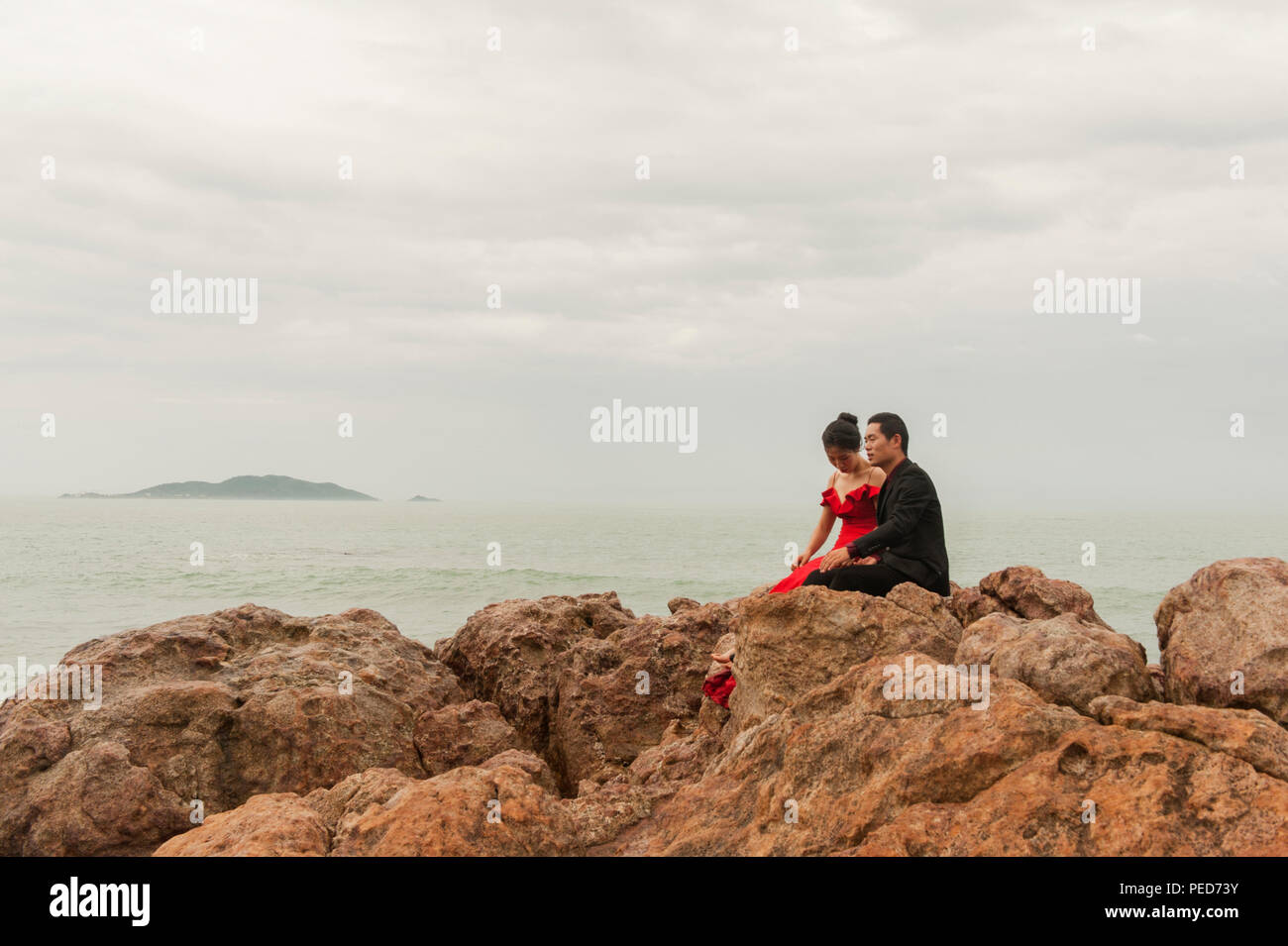 Tianya Haijiao is China's southernmost point - and a popular spot for honeymooners to take pictures of their wedding, China Stock Photo
