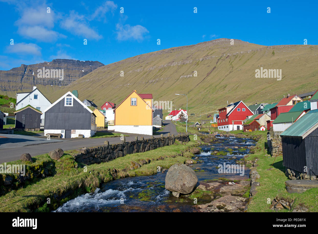 Village of Gjogv, Faroe Islands, Denmark Stock Photo