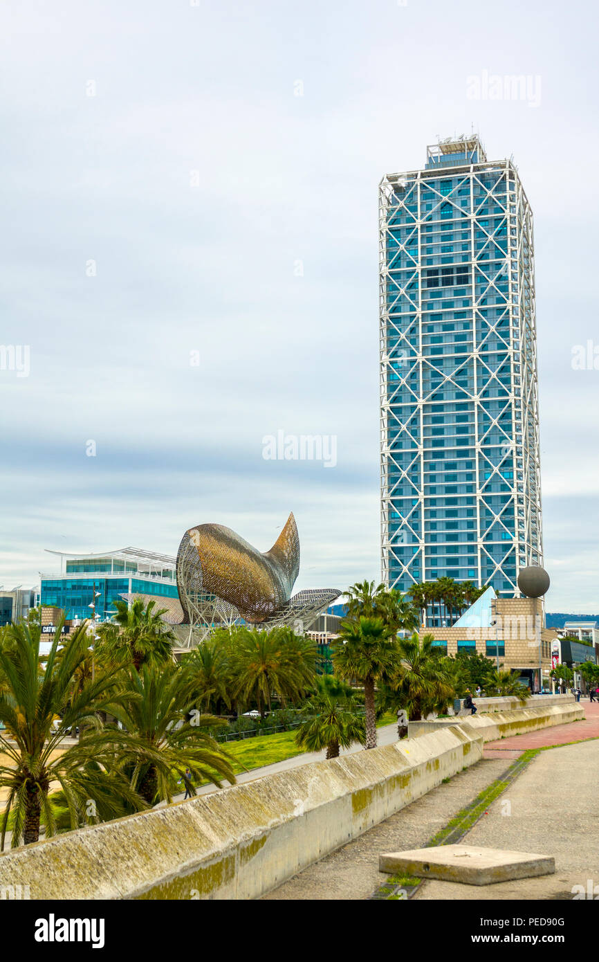 Olympic Port with the Golden White Whale Barcelona Spain the cosmopolitan capital of Spain’s Catalonia region, is known for its art and architecture. Stock Photo