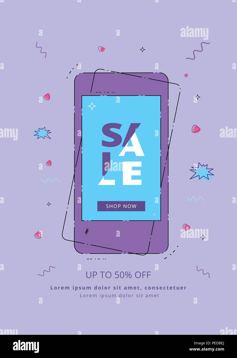 Vertical Sale Banner With Phone Sliced Text Style Element For