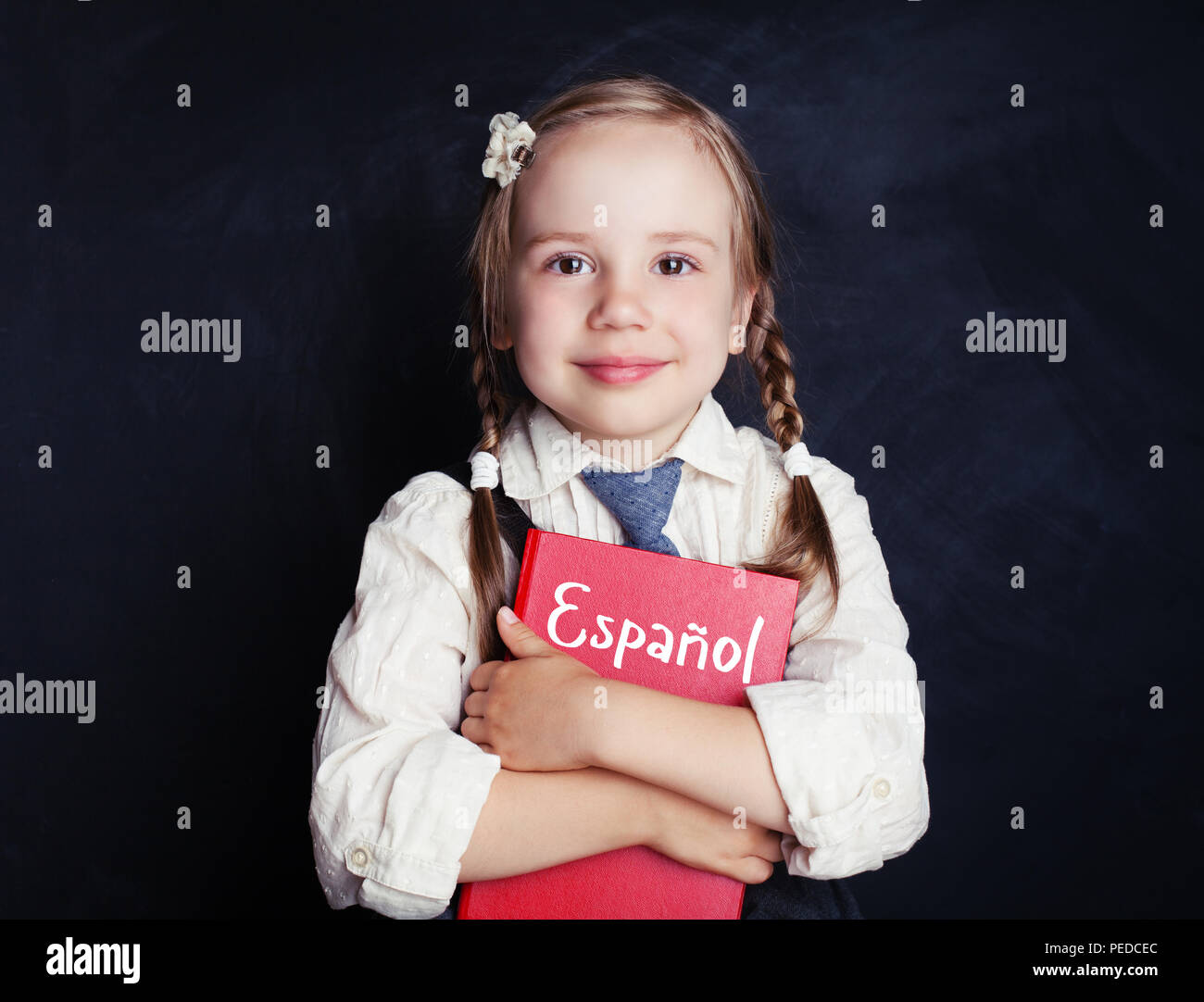 Child student learning spanish language, portrait Stock Photo