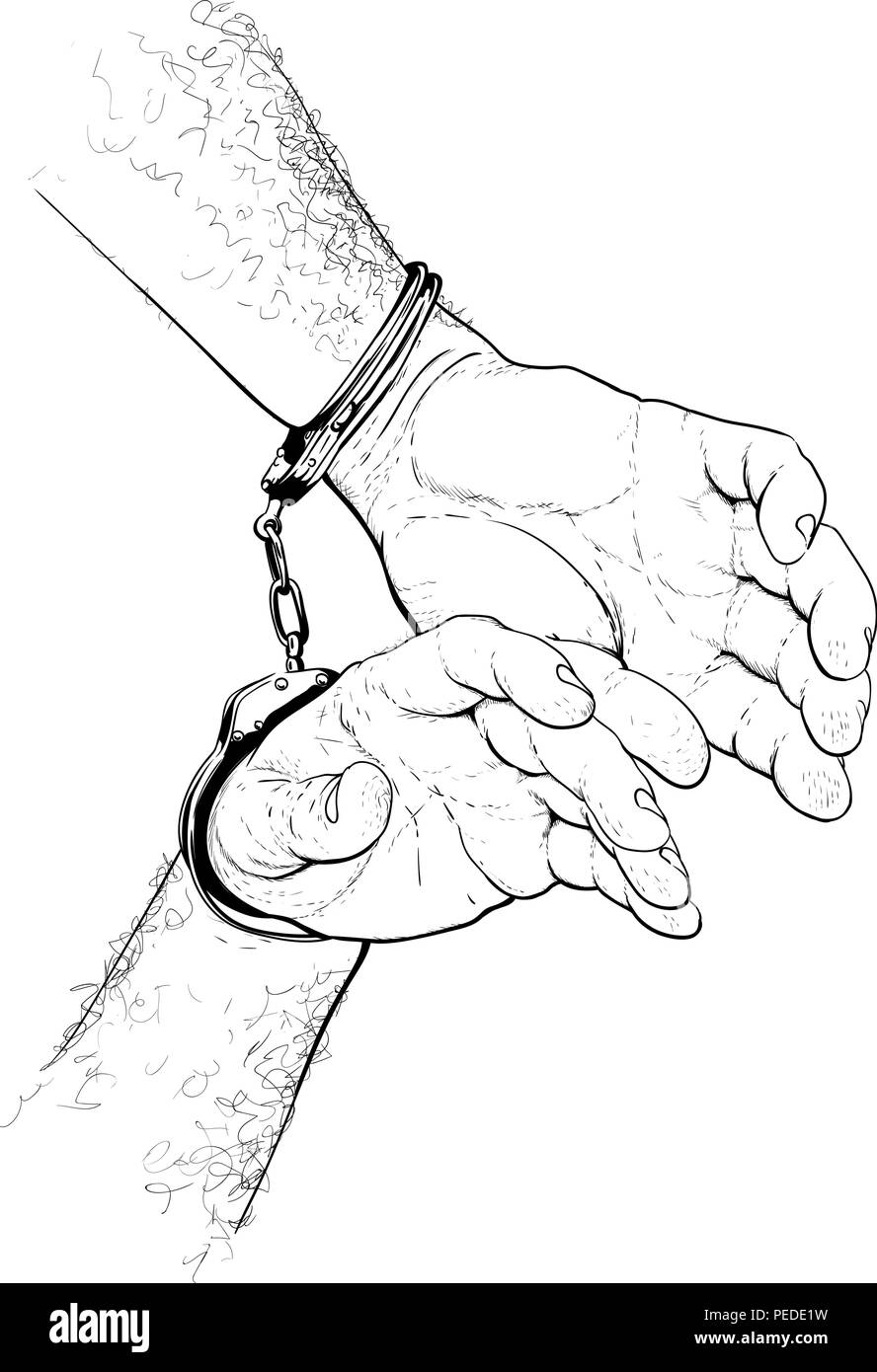 Handcuffs on hands Stock Vector