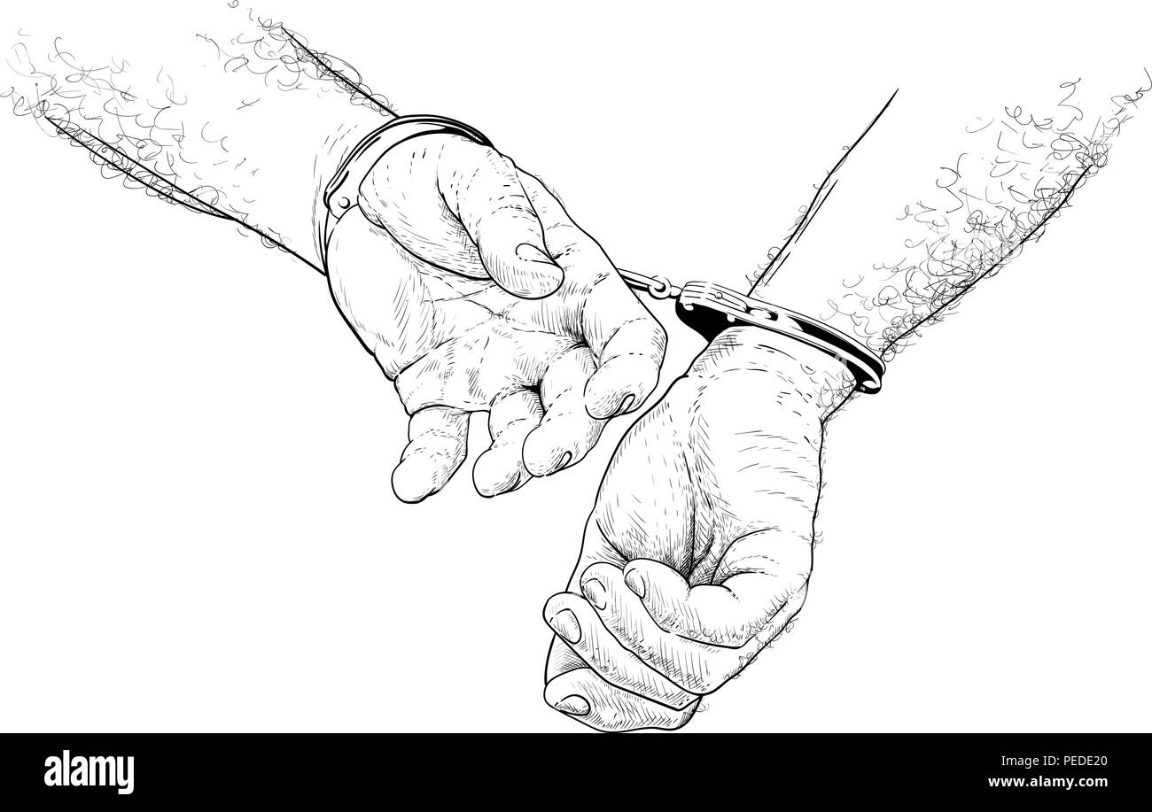 Handcuffs on hands Stock Vector