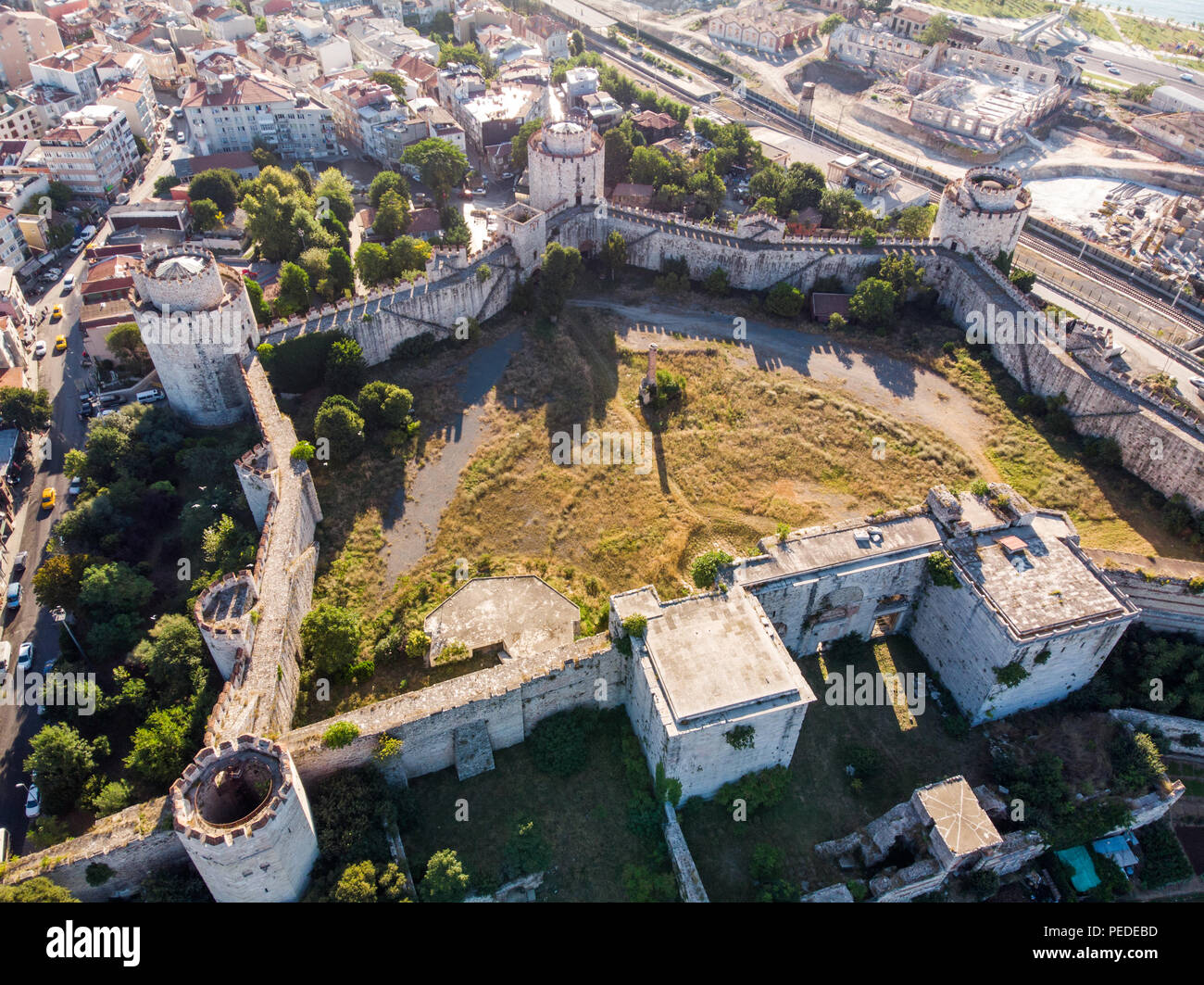 Aerial Drone View of Yedikule Fortress in Istanbul / Turkey. Historical Place. Stock Photo