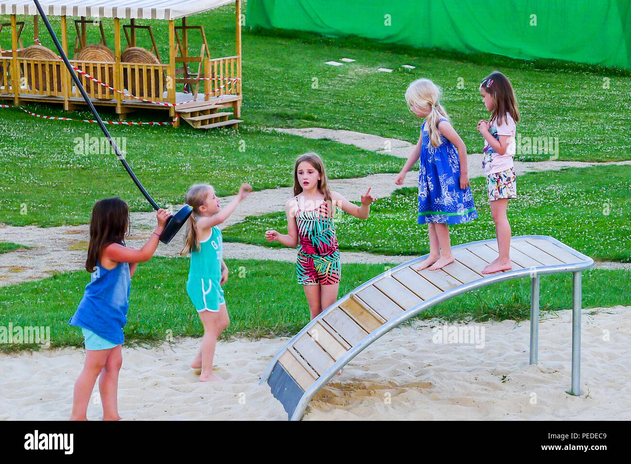 Group of kids, children, playing in the playground discussing the rules, negotiating concept, France freedom concept, best life, childhood concept Stock Photo