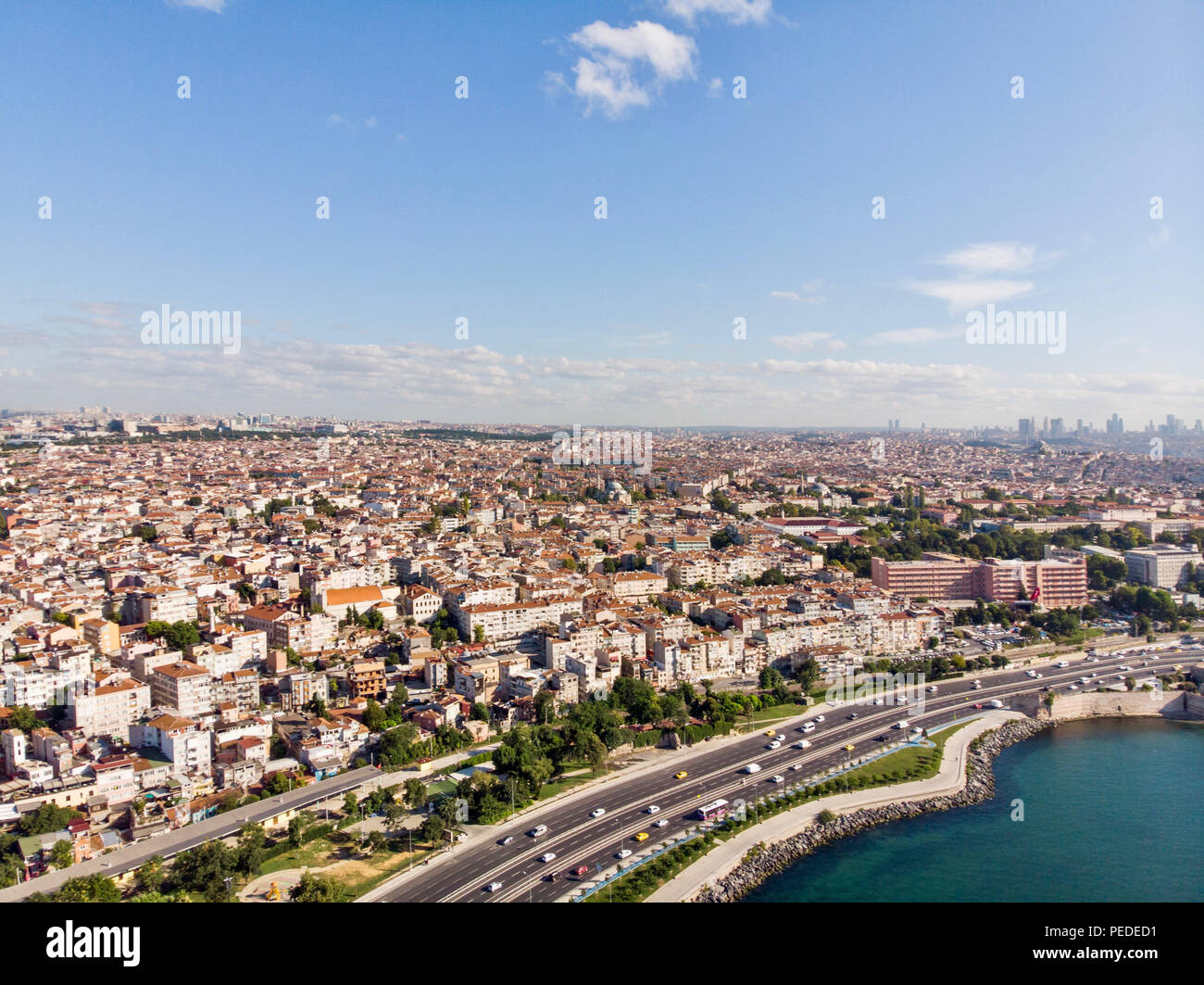 Aerial Drone View of Istanbul Seaside Yenikapi Florya Bakirkoy in Turkey. Cityscape. Stock Photo