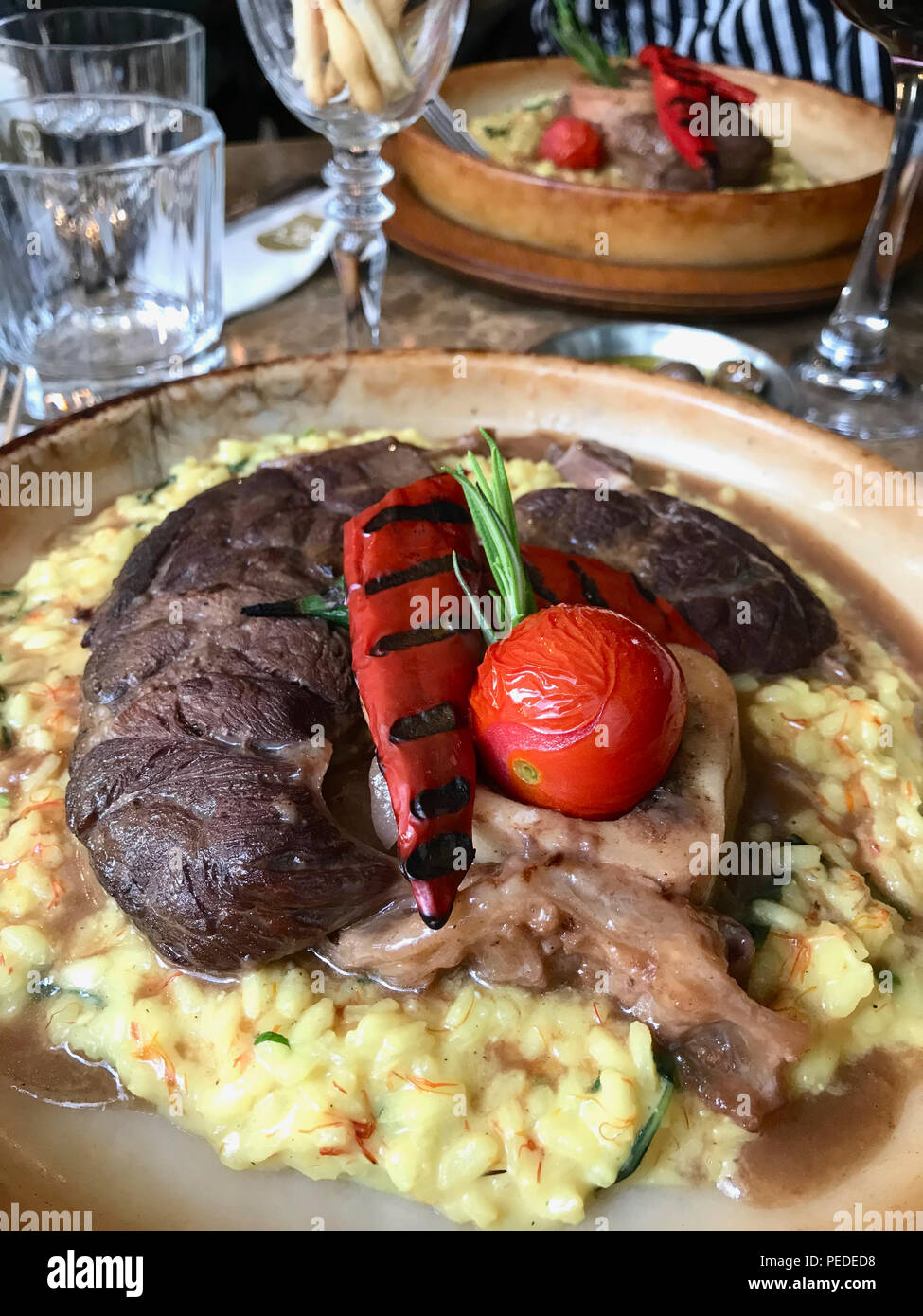 Osso Buco, Veal Shanks that are Braised in Wine with Saffron Risotto