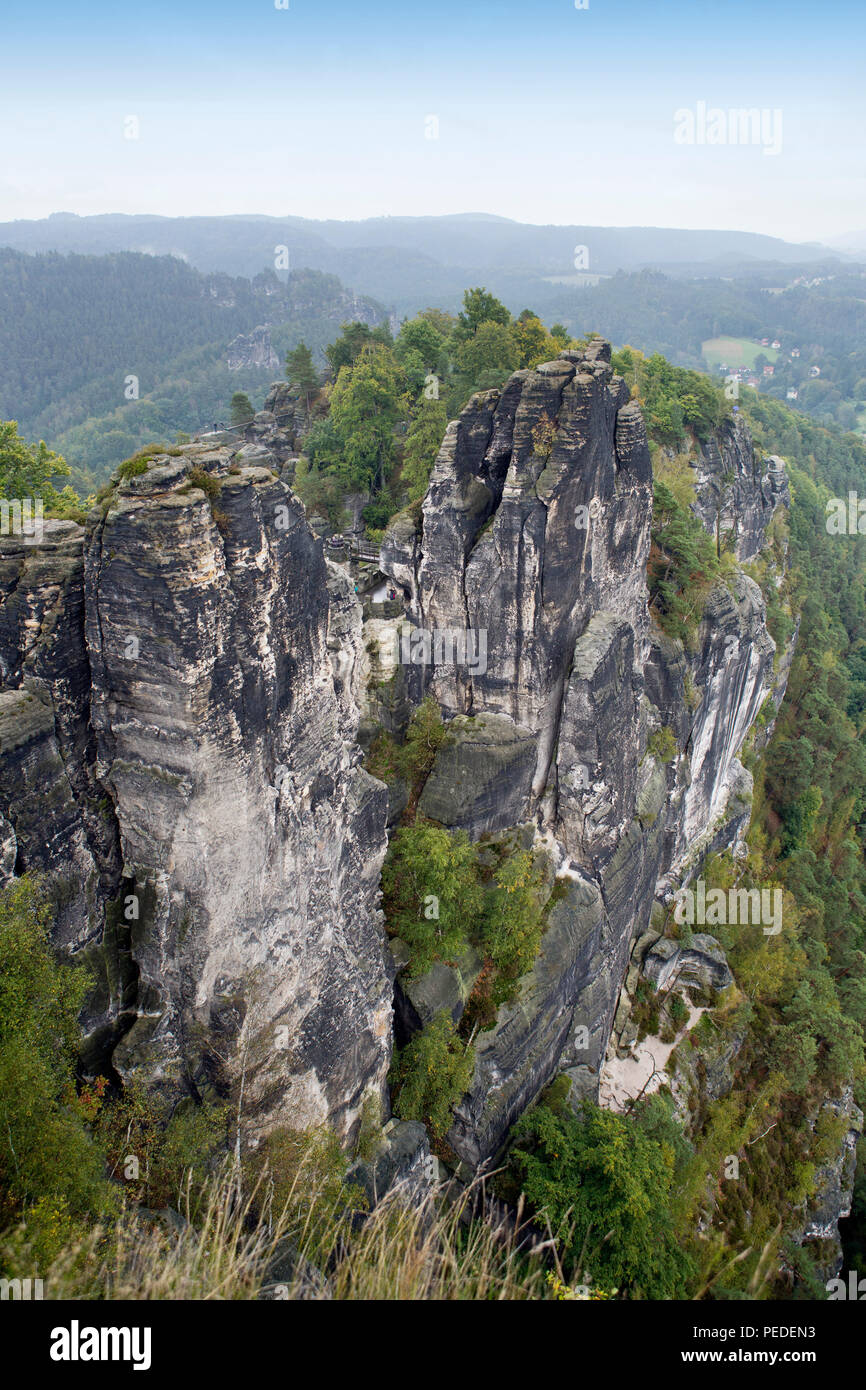 Bastei rocks in Saxon Switzerland, Germany Stock Photo