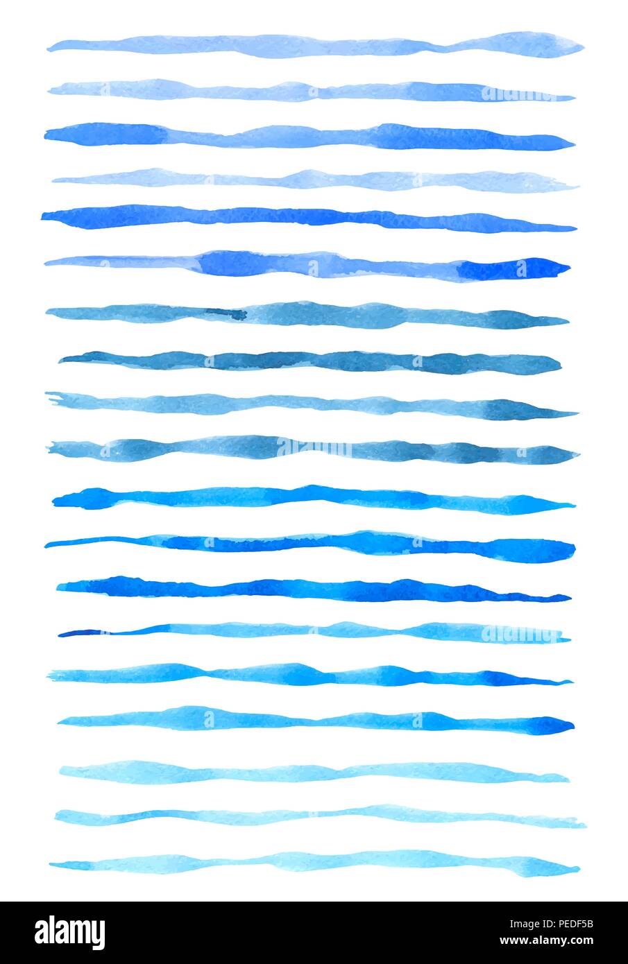 Set of vector blue watercolor lines isolated on a white background. Stock Vector