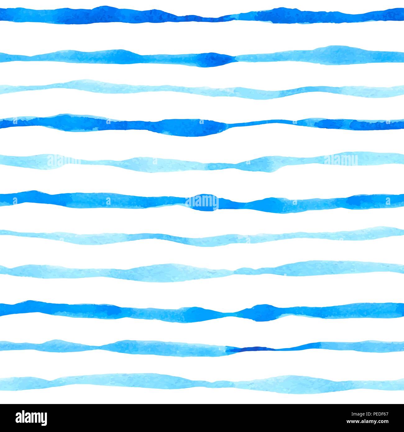 Blu watercolor seamless pattern with wavy lines. Hand drawn vector ...