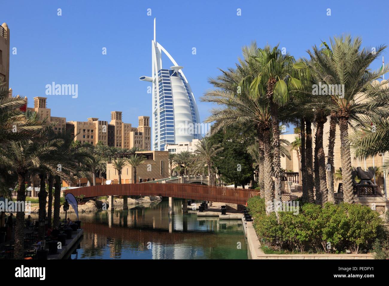DUBAI, UAE - NOVEMBER 23, 2017: Burj Al Arab skyscraper in Dubai. The sail shaped modern hotel is managed by Jumeirah Group. Stock Photo