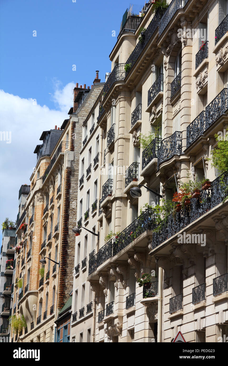 Paris, France typical old apartment buildings. Windows and balconies