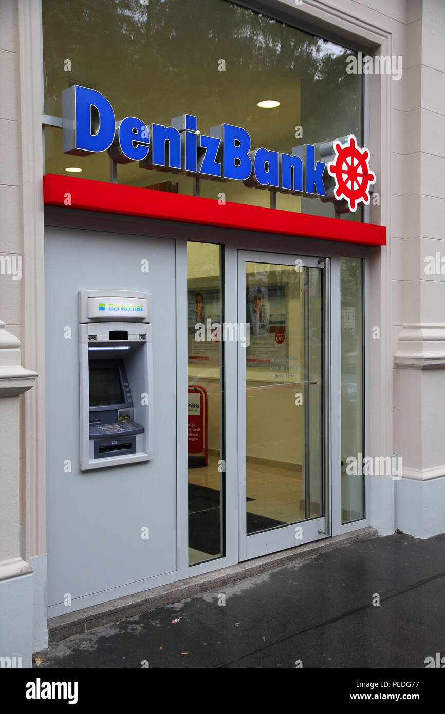 VIENNA - SEPTEMBER 5: Deniz Bank branch on September 5, 2011 in Vienna. DenizBank is one of largest Turkish banks. It was founded in 1938 and currentl Stock Photo