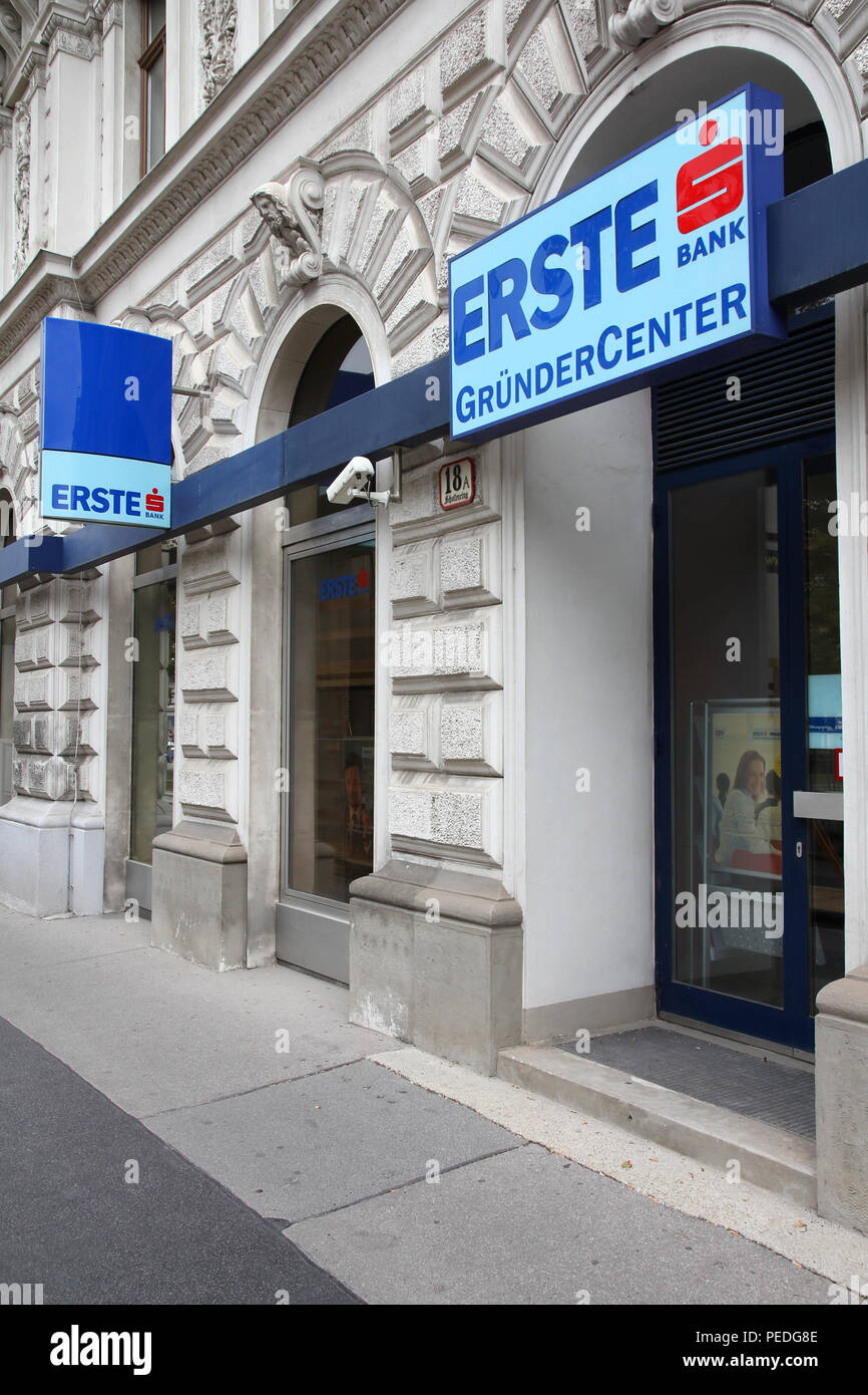 VIENNA - SEPTEMBER 7: Erste Bank branch on September 7, 2011 in Vienna. The group founded in 1812 currently employs 50,272 people (end 2010) and poste Stock Photo