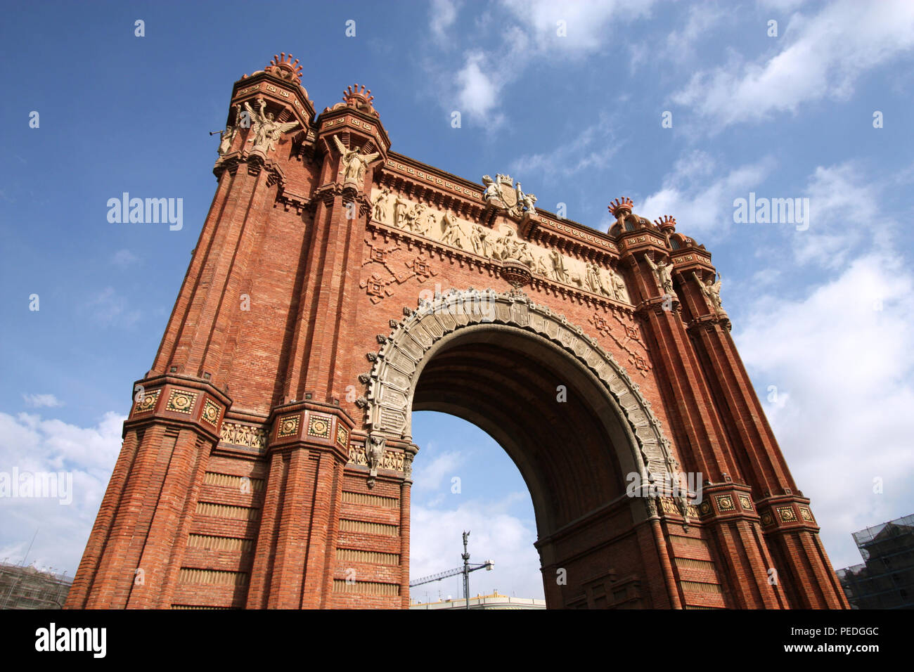 The Arc de Triomf (English: Triumphal Arch) - archway structure in Barcelona, Spain. Built by architect Josep Vilaseca i Casanovas. Moorish revival st Stock Photo