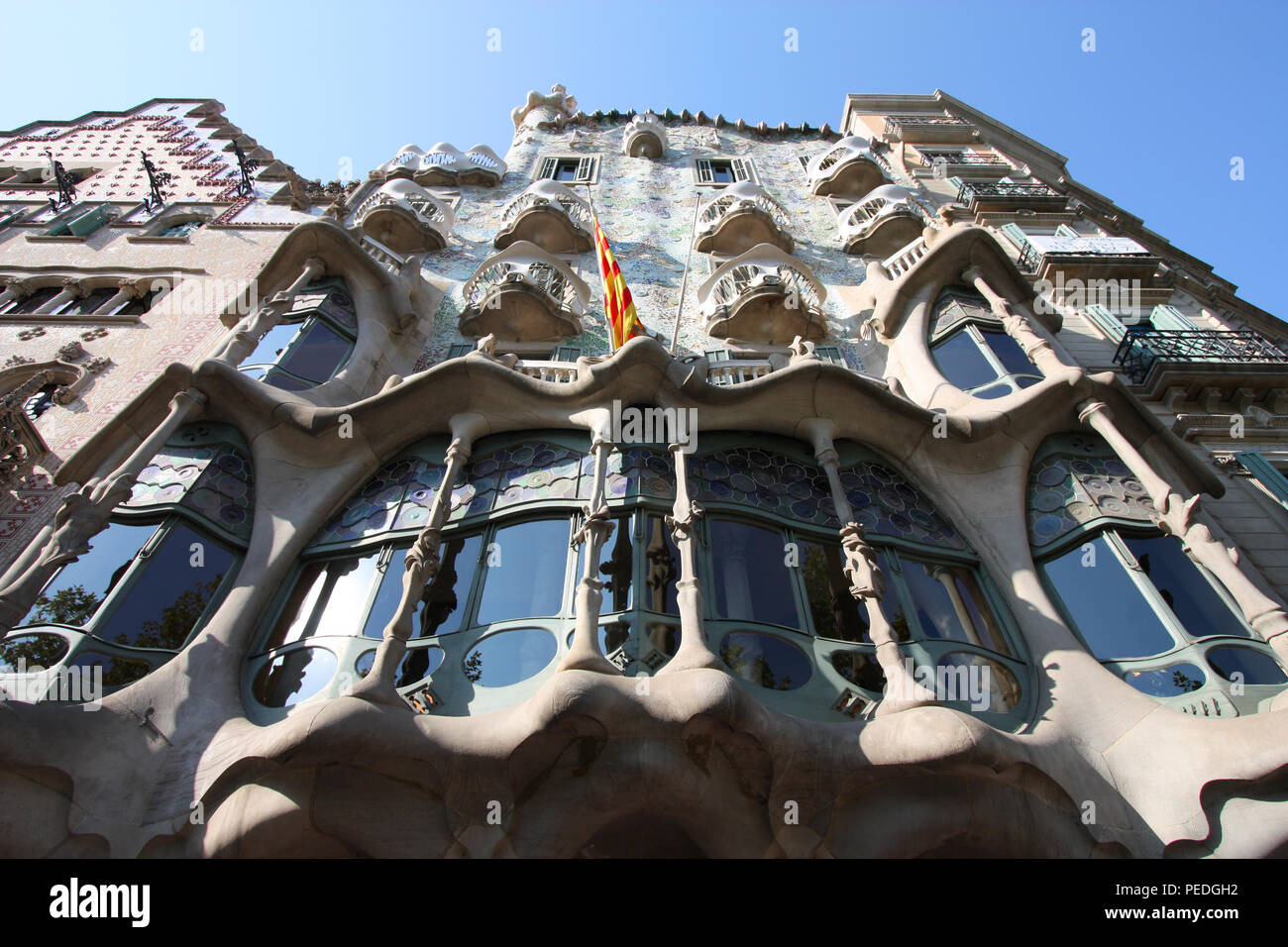 Beautiful modernisme architecture by Antoni Gaudi - Casa Battlo in Illa de la Discordia part of Eixample district. Landmark of Barcelona, Catalonia, S Stock Photo