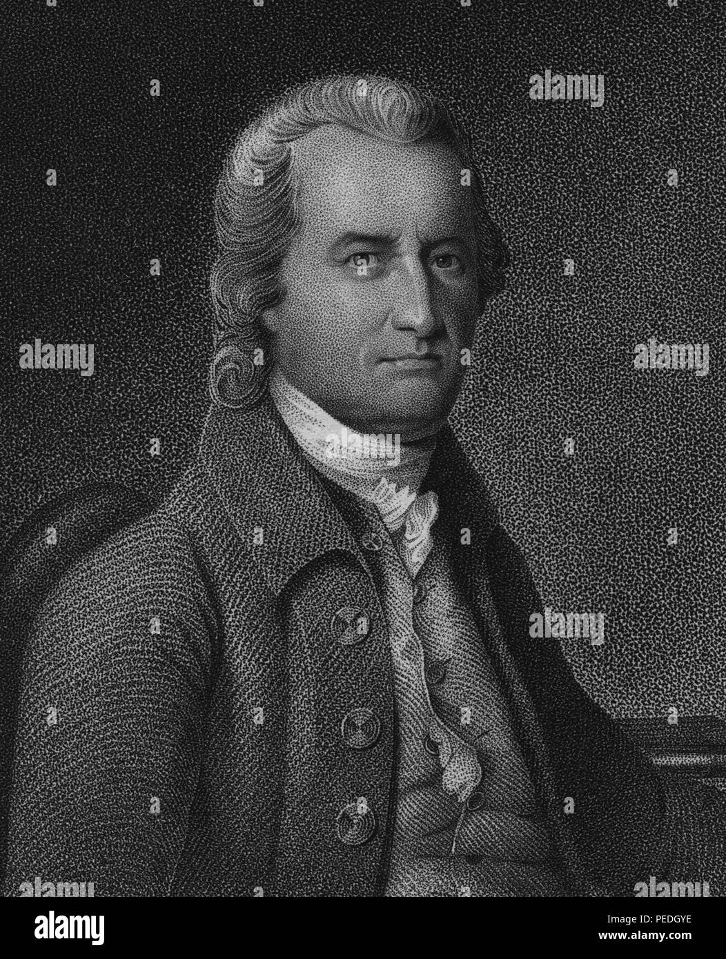 Engraved portrait of Oliver Wolcott, major general during the American Revolutionary War who signed the United States Declaration of Independence and Articles of Confederation, 1836. From the New York Public Library. () Stock Photo
