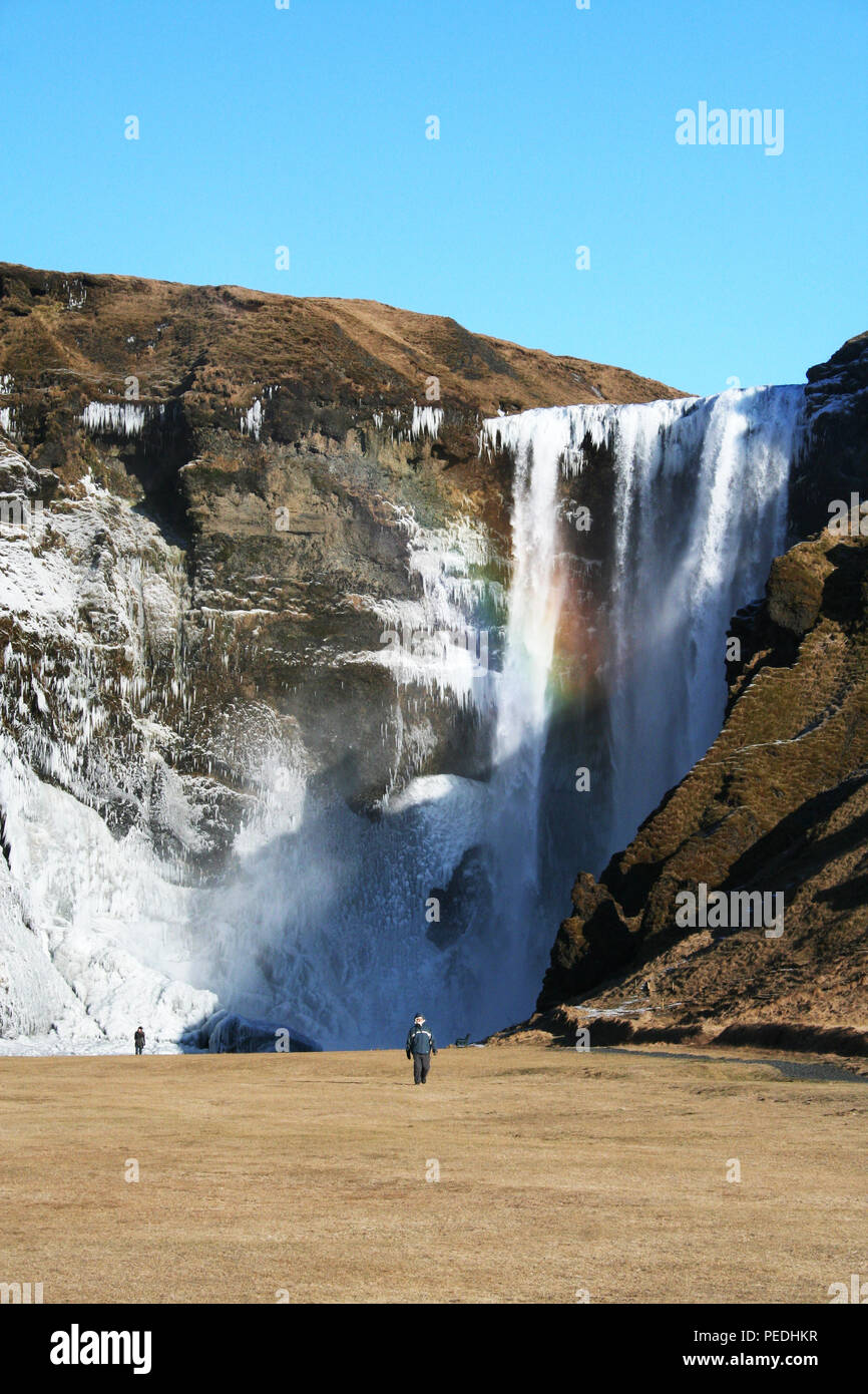 Skógafoss waterfall in winter, Iceland Stock Photo