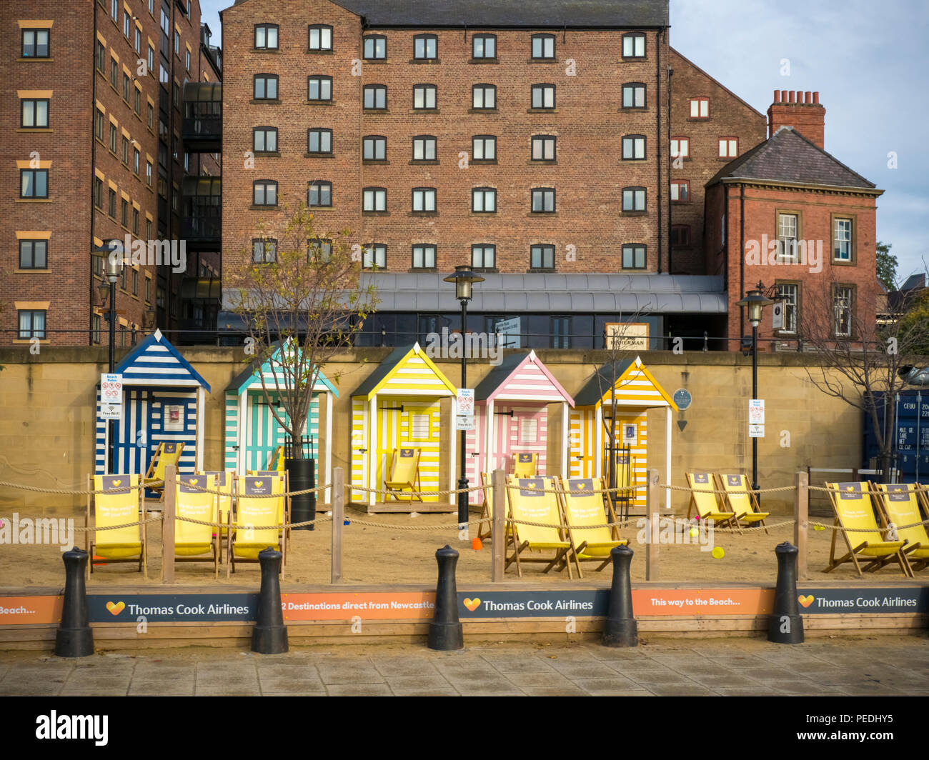 Thomas Cook Quayside Seaside pop up beach in Newcastle upon Tyne Stock Photo