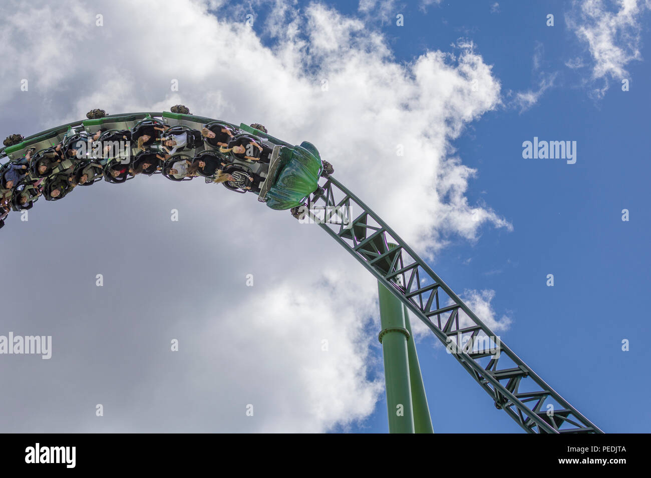 Helix roller coaster at Liseberg set against blue sky Stock Photo