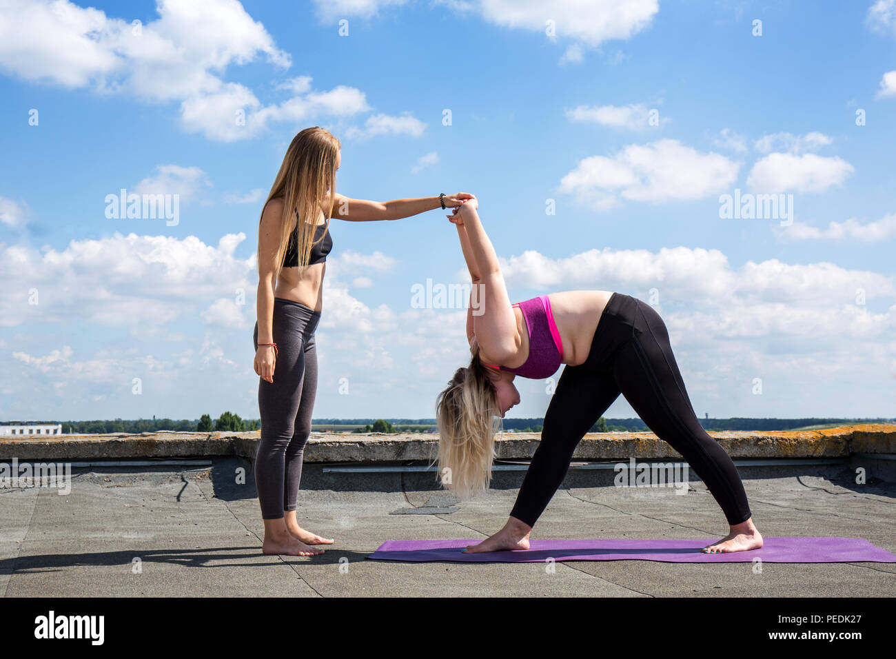 Attractive Fitness Model In Bra And Yoga Pants Posing Indoor Stock