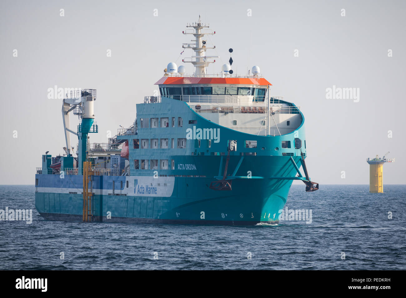 Acta Orion working on the construction of Race Bank Offshore Wind Farm in the Southern North Sea, UK Stock Photo