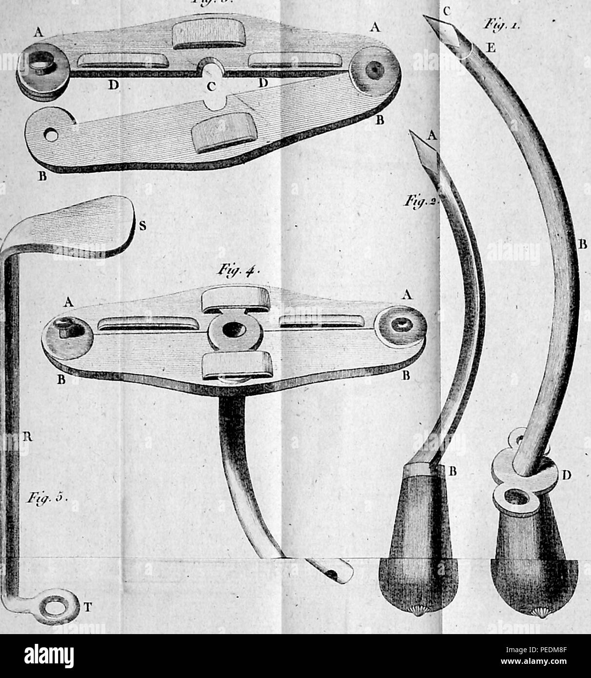 Illustration of surgical implements, 1825. Courtesy Internet Archive. () Stock Photo