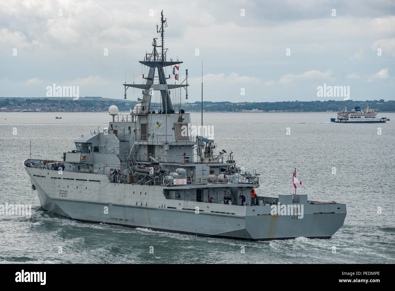 The British Royal Navy River Class (Batch 1) OPV, HMS Tyne, returned to active service at Portsmouth, UK on 14/8/18 after a short period in reserve. Stock Photo