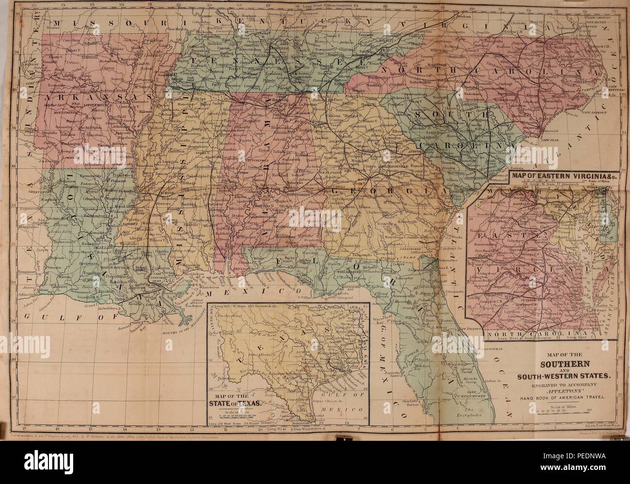 1850 Political Map Of The United - Color Political And Physical Map Of The Southern And South Western States With Insets Illustrating Texas And The Eastern Virginias 1857 Courtesy Internet Archive PEDNWA 