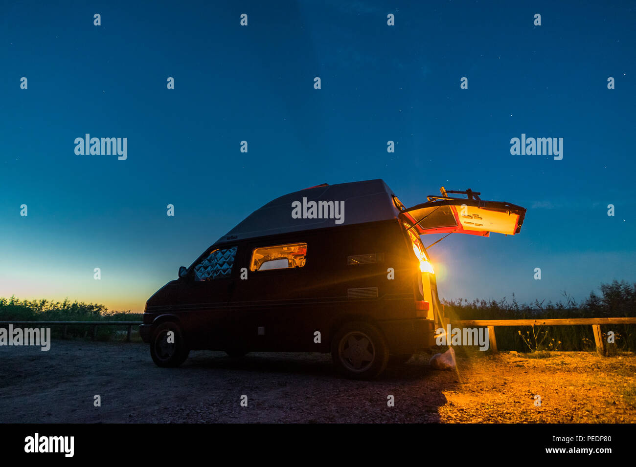 Lithuania August 18 Vw Transporter T4 During The Night On A Campground In Lithuania With Light Inside View Towards Sky And Stars In The Backgrou Stock Photo Alamy Lithuania August 18 Vw Transporter T4 During The Night On A Campground In Lithuania With Light Inside View Towards Sky And Stars In The Backgrou Stock Photo Alamy