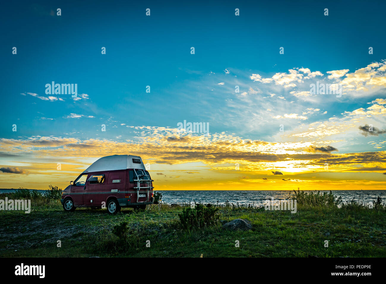 Estonia August 18 Vw Transporter T4 On Baltic Sea With Sunset In Background And Blue Sky With Clouds The Volkswagen Transporter T4 Is A Van Pr Stock Photo Alamy