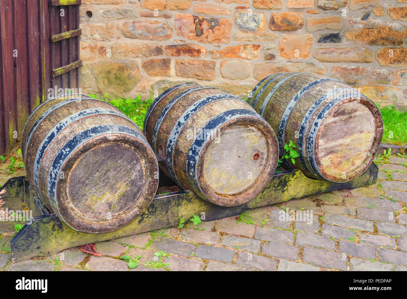 Oak barrel or wine barrel used to store beer and wine in a brewery Stock Photo Alamy