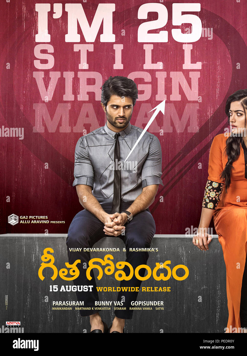 GEETHA GOVINDAM, Indian poster with title in Telugu, from left ...