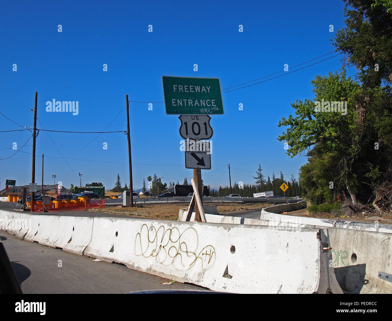 US 101 north Freeway entrance construction, California Stock Photo