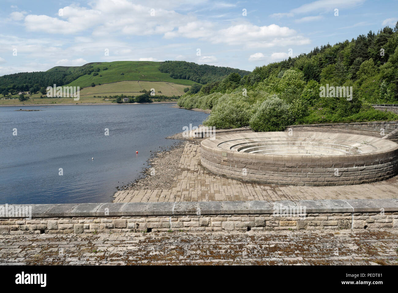 Ladybower reservoir, overflow, Derbyshire England UK Stock Photo