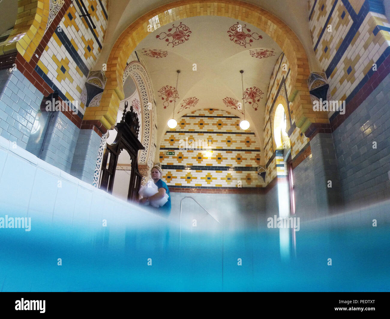 Bath Attendant Amanda Whalen, 50 at the Turkish Baths in Harrogate, which are re-opening to the ...