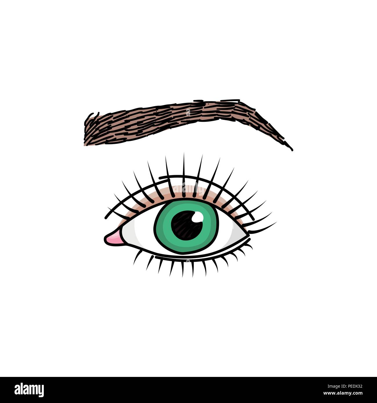 Doodle illustration with green eye and brow Stock Vector
