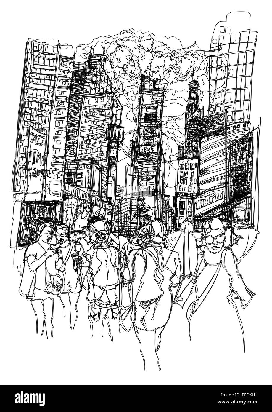Times square in New York - people in the street - illustration Stock Vector