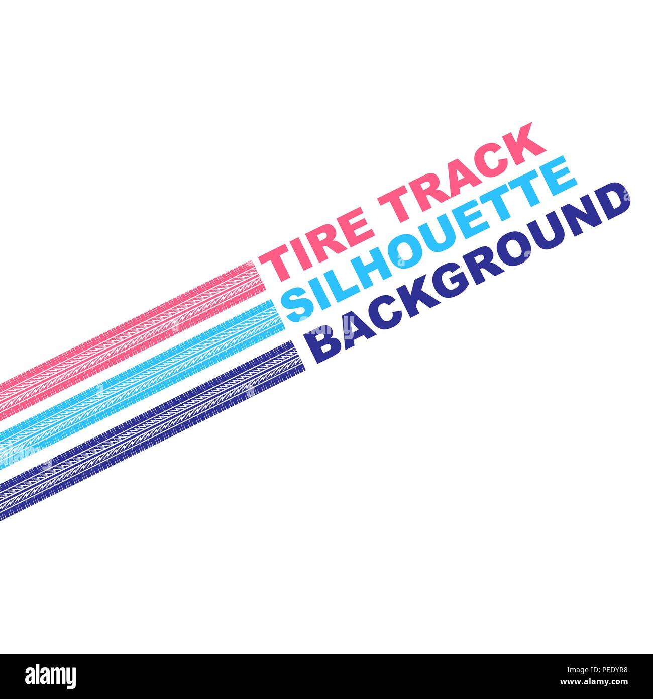 White background with three color tire tracks and sample text Stock Vector