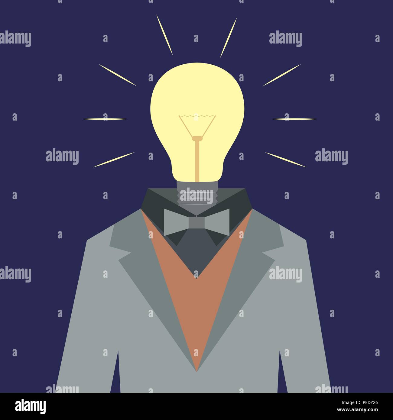 Human in suit with light lamp instead head Stock Vector