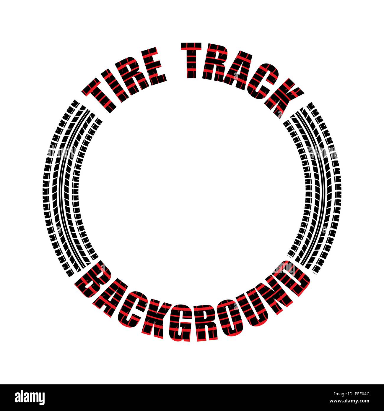 Black circle tire track with red text inside isolated on white