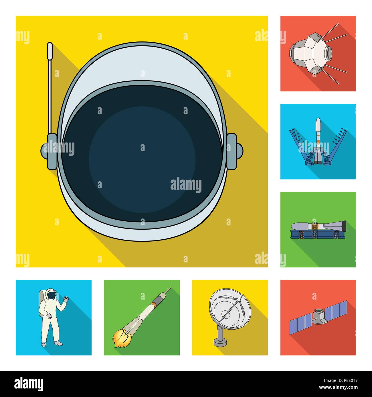 Space technology flat icons in set collection for design.Spacecraft and ...