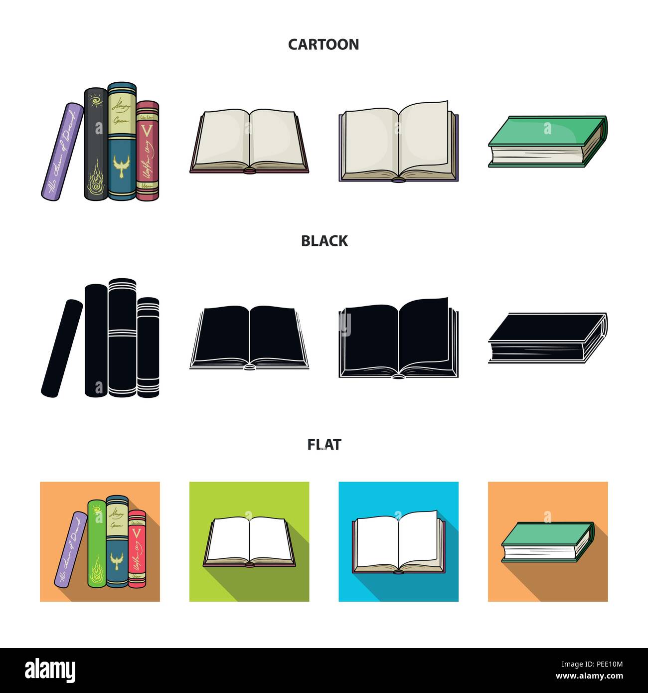 Various kinds of books. Books set collection icons in cartoon,black ...