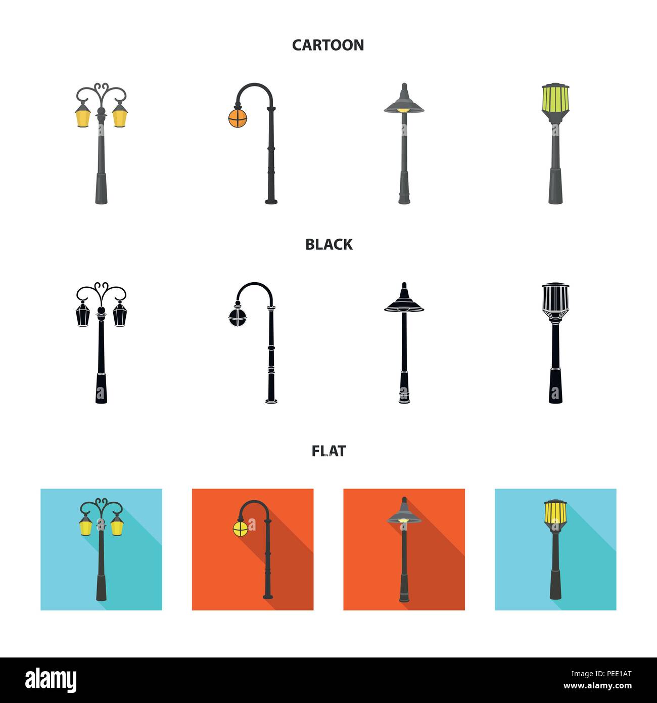 Lamppost In Retro Style Modern Lantern Torch And Other Types Of Streetlights Set Collection Icons Cartoon Black Flat Vector Symbo Stock Image Art Alamy 