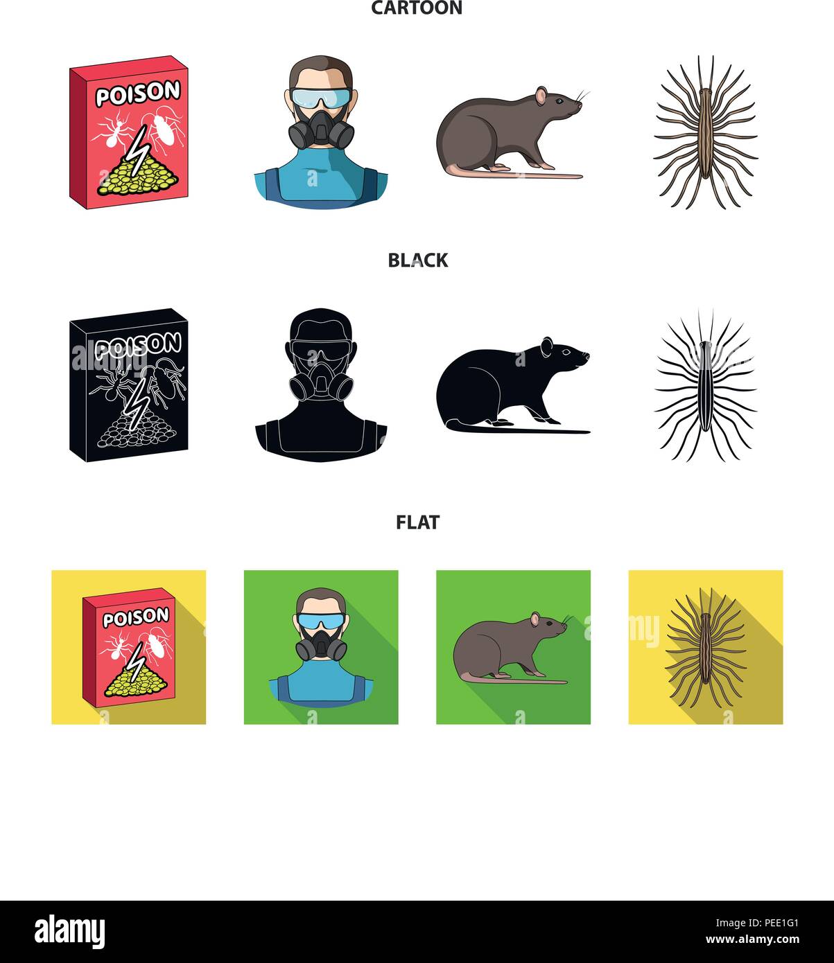 Staff, packing with poison and pests cartoon,black,flat icons in set ...