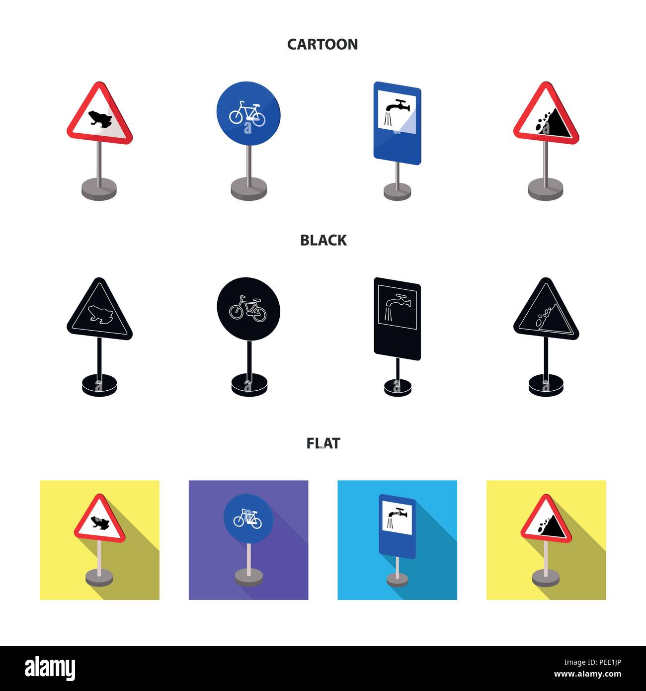 Different types of road signs cartoon,black,flat icons in set ...