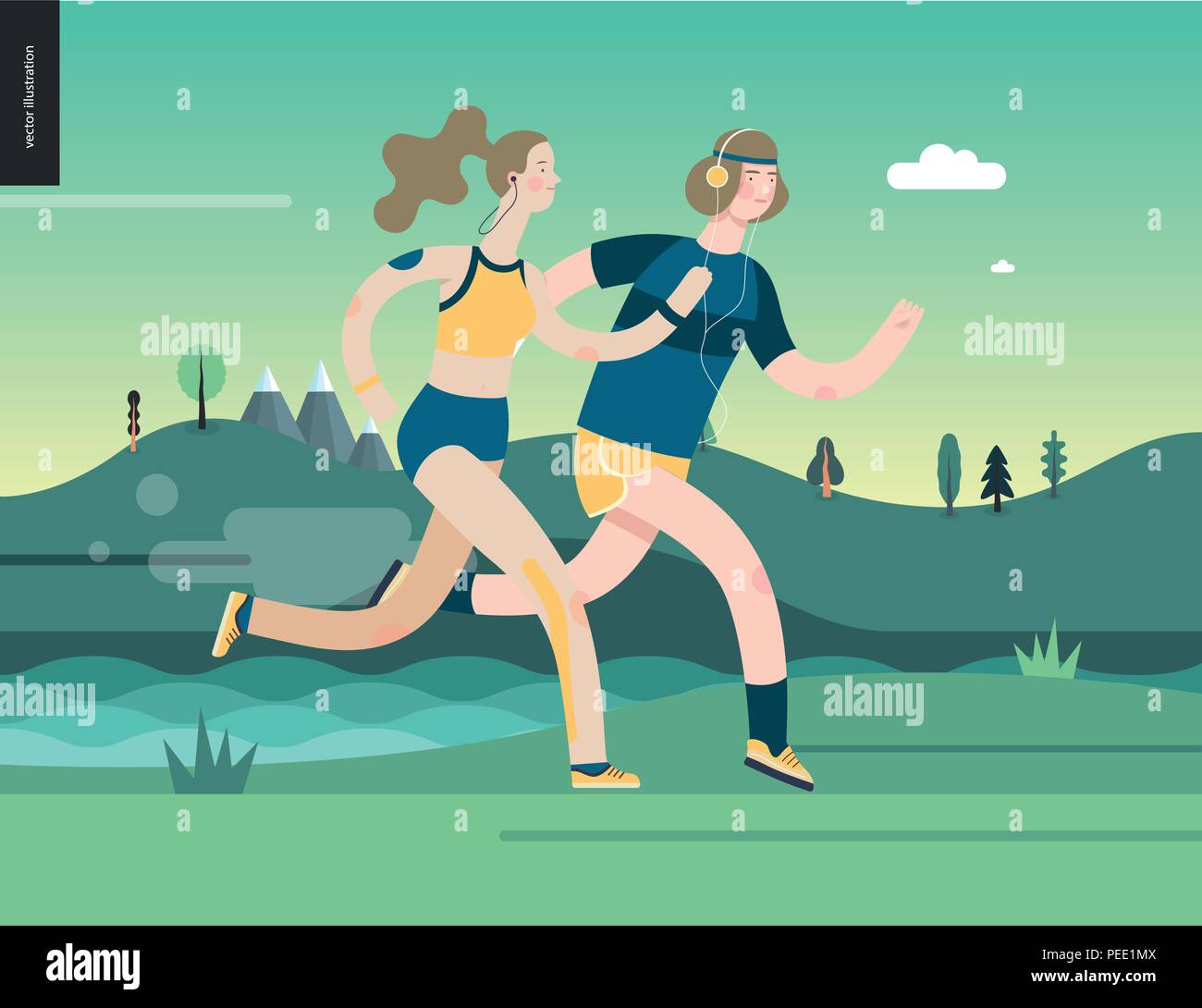 Runners runners in the park flat vector concept illustration of